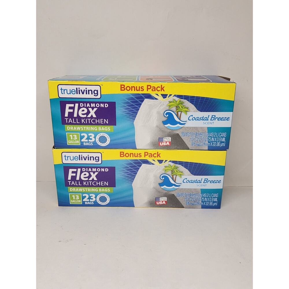 Trueliving Tall Kitchen Trash Bags 13 Gallon Dimond Flex 23 Bags 2 Pack